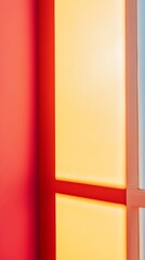 Fototapete - Vibrant Minimalist Workspace Illuminated Glass Panel Design in Red and Yellow - Dynamic Office Environment for Creative Businesses and Modern Marketing Strategies