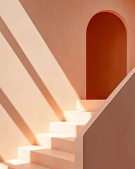 Poster - Minimalist Architectural Staircase with Soft Terracotta Finish - Modern Interior Design, Professional Branding, Visual Marketing for Creative Workspaces