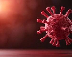 Fototapete - Macro Visualization of Virus Cell in Digital Red Scientific Graphic for Health Industry and Pandemic Awareness, Professional Medical Research and Educational Content