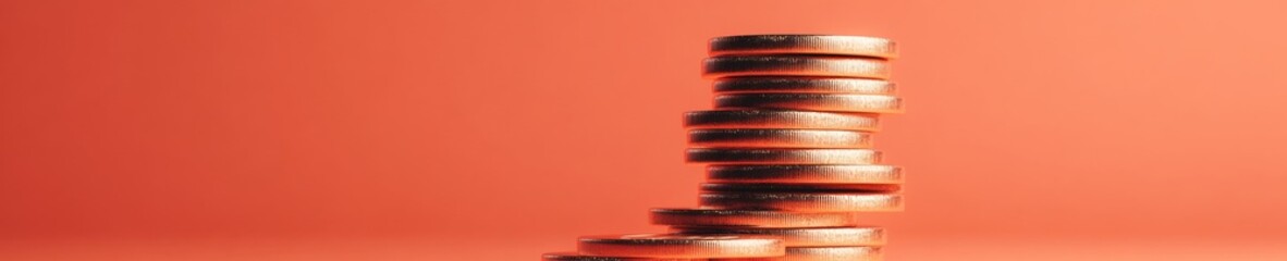 Leinwandbilder - Minimalist Financial Stack Sculptural Coin Arrangement with Orange Backdrop - Dynamic Investment Visualization and Financial Growth Content for Modern Wealth Strategy Branding
