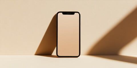 Leinwandbilder - Frameless Smartphone Mockup on Minimalist Neutral Texture - Innovative Tech Display for Modern Digital Marketing and Communication Strategy
