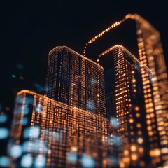 Poster - Neon-Futuristic Cityscape Visualization Illuminated Glass Skyscrapers and Data Lines - Smart Urban Infrastructure and Digital Transformation for Tech-Driven City Planning