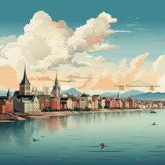 Wall Mural - Elegant Minimalistic Illustration of Riga with a Contemporary Cityscape