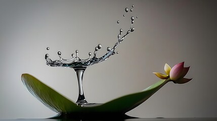 Canvas Print - Stunning Water Drop Splash Crown on Lotus Leaf