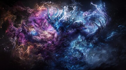 Leinwandbilder - Celestial warrior's epic battle in a multiverse realm of cosmic wonders digital artwork abstract dynamic scene