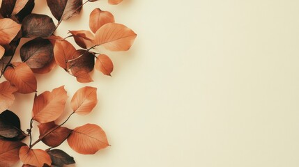 Leinwandbilder - Autumn leaves arranged on a neutral background create a warm, inviting space for text insertion during the fall season. Generative AI