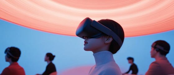 Poster - Futuristic Digital Collaboration Space Holographic VR Meeting Room in South Korea with Dynamic Lighting for Modern Workforce Efficiency and Startup Innovation