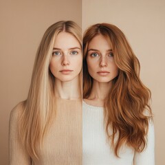 Poster - Before and after transformation revealing differences between thin and thick hair in a studio setting. Generative AI