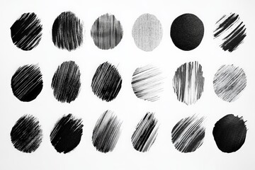 Aufkleber - Artistic display of black and white brush strokes arranged in a grid format showcasing texture and contrast in a creative composition