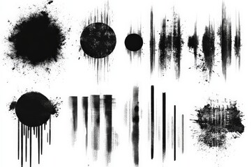 Poster - Black ink splatters and textures create abstract patterns on a white background in a creative design environment