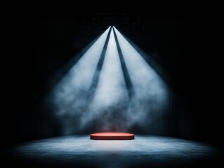 Poster - Spectacular Minimalist Stage with Spotlights Red-Hued Platform in Concert Hall - Live Entertainment Experience and Branding for Event Promotion