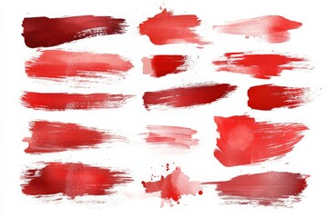 Aufkleber - Collection of red paint strokes showcasing different brush techniques and textures on a white canvas