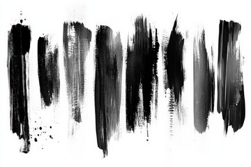 Aufkleber - Monochromatic brush strokes create dynamic textures in black and gray on white canvas