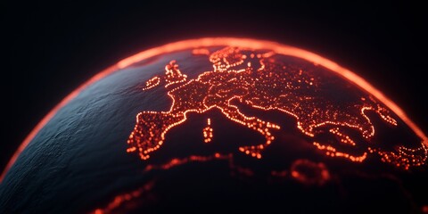 Leinwandbilder - Neon Tech Aesthetic Satellite View Sphere with Illuminated City Networks - Digital Connectivity Mapping for Global Business Insight and Smart Infrastructure Planning