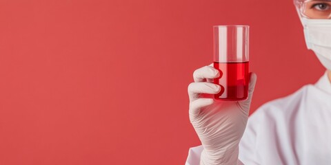 Aufkleber - Minimalist Environmental Scientist Holding Test Tube with Vibrant Red Liquid - Modern Scientific Research Imagery for Eco-Friendly Analysis and Sustainable Resource Management
