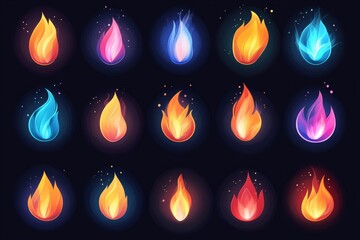 Fototapete - Collection of colorful flame designs showcasing various shapes and styles in digital art