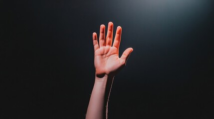 Poster - Dynamic Leadership Gesture Upraised Hand in Spotlit Presentation - Empowering Business Communication and Leadership Development in Modern Professional Settings