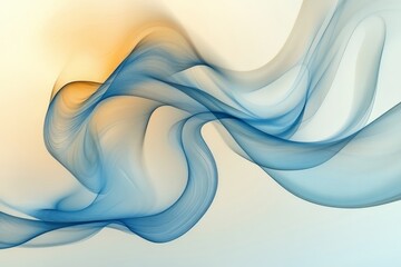 Fototapete - Flowing blue and orange lines create an abstract and serene composition in a soft background
