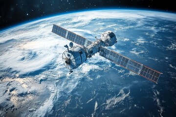 Aufkleber - Satellite in orbit around Earth shows a stunning view of the planet's surface and atmosphere