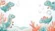 © dewi - Playful cartoon dinosaurs swimming among colorful corals and bubbles in a vibrant underwater scene (1)