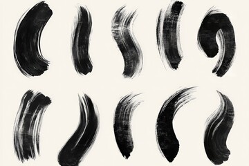 Aufkleber - Artistic black brush strokes arranged in creative patterns on a neutral background showcasing abstract design elements