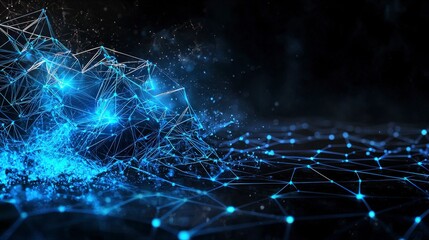 Aufkleber - Neon blue digital grid pattern visualization abstract art futuristic design technology theme dark background modern concept