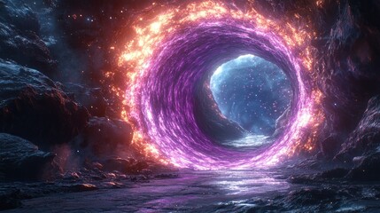 Canvas Print - Fiery portal, cosmic cave, fantasy artwork