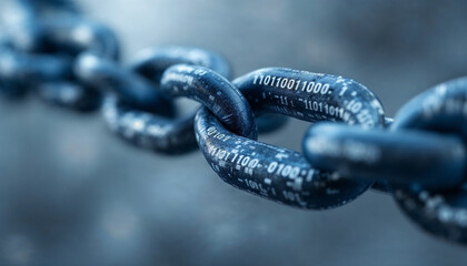 Digital chain linked with binary codes representing data transfer and connectivity in a modern technological context