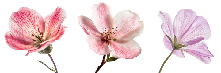 Poster - Beautiful display of three pastel flowers celebrating springtime bloom in a studio setting