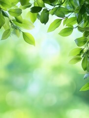 Poster - Lush green leaves creating a serene backdrop for text insertion in a vibrant natural setting during daylight hours. Generative AI