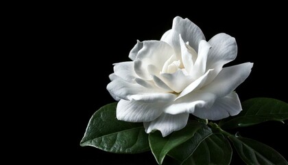 Wall Mural - close up of Gardenia jasminoides flower, black background, copy space