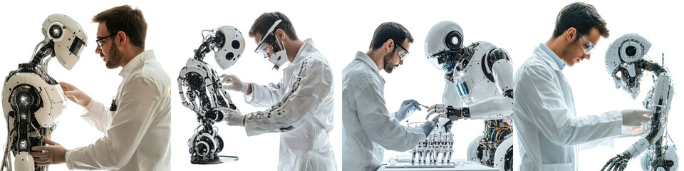 Aufkleber - Scientists working on advanced robotics and artificial intelligence at a high-tech laboratory during daylight hours