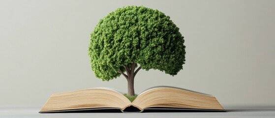 Leinwandbilder - Eco-Conscious Literary Display Realistic Textured Tree on Open Book for Environmental Education and Awareness - Sustainable Publishing and Green Marketing Visual