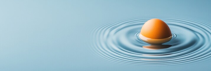 Poster - Minimalist Egg Composition Floating Golden Egg with Rippling Blue Reflections - Dreamy Art for Tech-Inspired Visual Marketing and Natural Texture Design