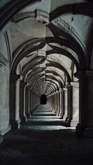 Fototapete - An endless hallway formed by recursive arches, the corridor curving into the distance until it appears to fold back into its own origin.