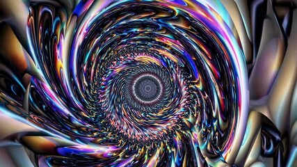 Aufkleber - A fractal spiral encased in mirrored walls, every reflection revealing another layer of swirling shapes in continuous repetition.