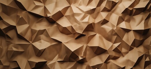 Textured crumpled brown paper background with intricate folds and shadows, ideal for artistic and design applications, copy space for text