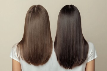 Poster - Comparison of before and after results showing transformation from thin to thick hair with a neutral background. Generative AI