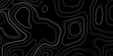 Wall Mural - Abstract stylized topographic black and white circle lines in contour map background.