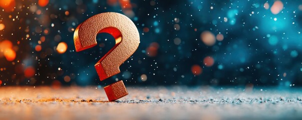 Poster - Question mark in glowing light, abstract bokeh background, mystery and curiosity concept, 3D rendering, colorful atmosphere