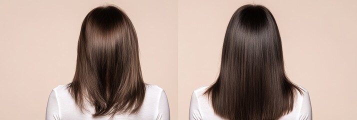Poster - Before and after transformation showcasing the difference between thin and thick hair for a stunning new look. Generative AI