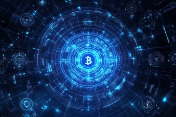 bitcoin network, digital currency, glowing circles, technology background, finance