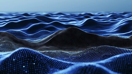 Wall Mural - a digital backdrop with a grid surface, illuminated by glowing particles and lines, representing abs