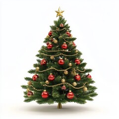 Wall Mural - A decorated Christmas tree, isolated on a transparent background, in a 3D illustration, CG render