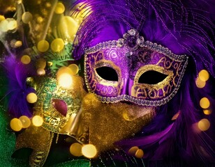 Mardi Gras : Vibrant Festival Background with Masks and Beads Generated image