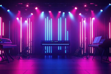 Wall Mural - Synth stage, neon lights, concert, music, performance