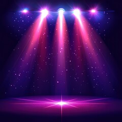 Wall Mural - Stage lights illuminate empty platform; purple, pink, dark background; concert backdrop