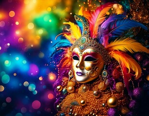 Mardi Gras : Vibrant Festival Background with Masks and Beads Generated image