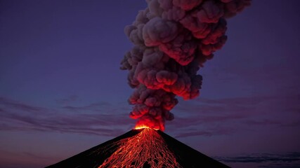 Aufkleber - A dramatic volcano silhouetted against a fiery sunset, with molten lava glowing along its ridges and smoke billowing into the sky.