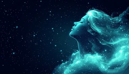 Wall Mural - Cosmic Girl Ethereal Woman Formed From Sparkling Stardust, Serene and Dreamlike Ambiance